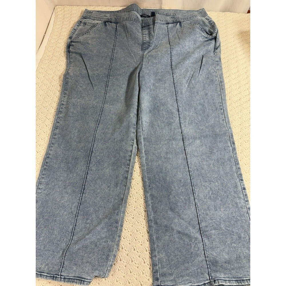 NEW Isaac Mizrahi Live! 28W Denim Pull On Wide Leg Jeans Light Indigo